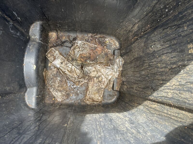 Dirty bin before cleaning