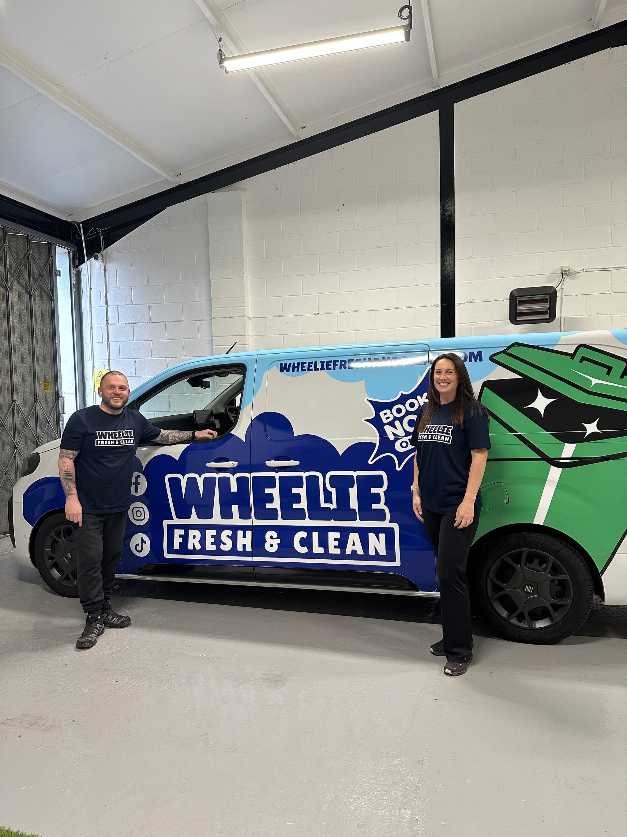 Chris and Hannah with the Wheelie Fresh & Clean van